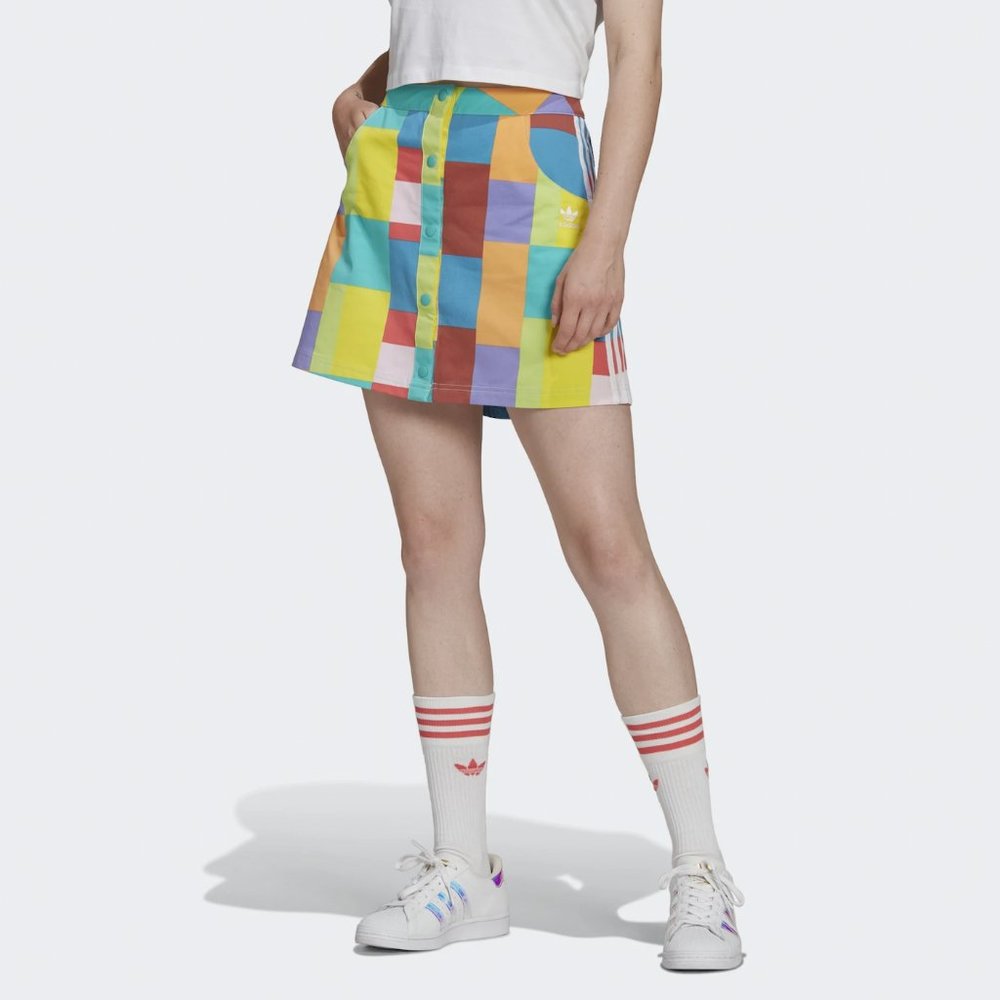 Adidas Summer Surf Skirt large multi color patch button front skirt Large NWOT